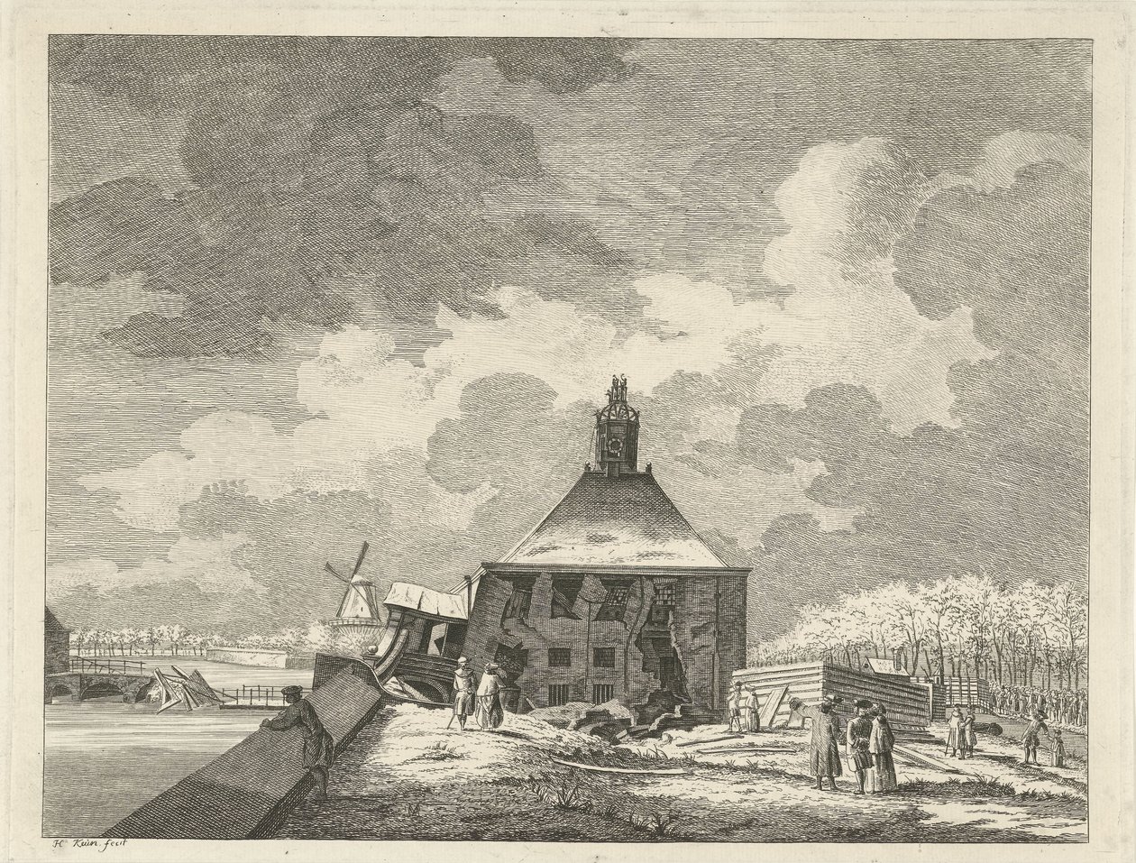 Porte de Muider affaissée, vue depuis le rempart, 1769 - Hendrik Keun