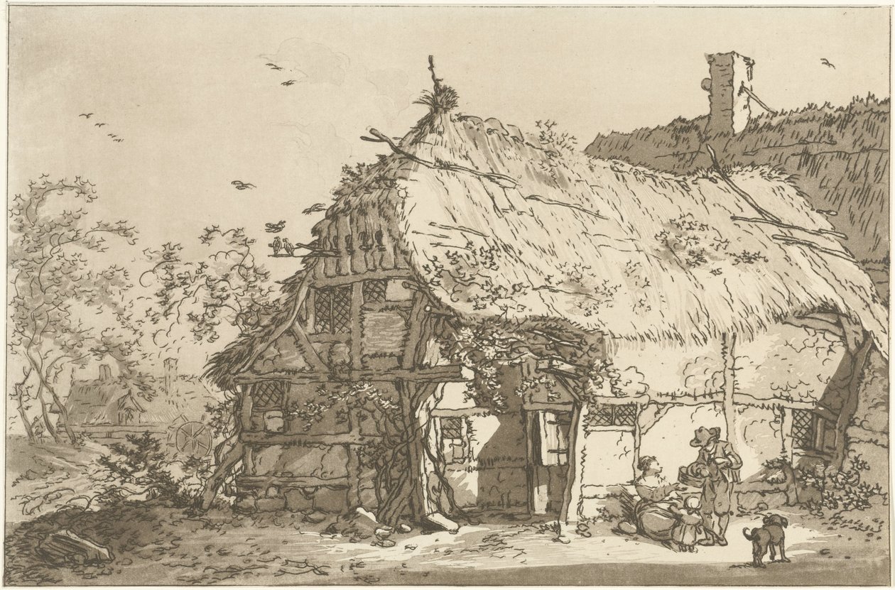 Ferme avec une famille dans la cour Douze dessins destinés à l