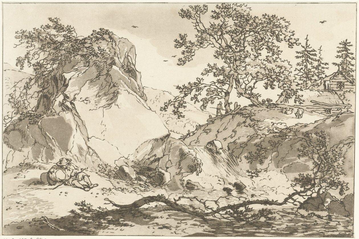 Paysage vallonné avec un homme au repos - Hendrik Meijer