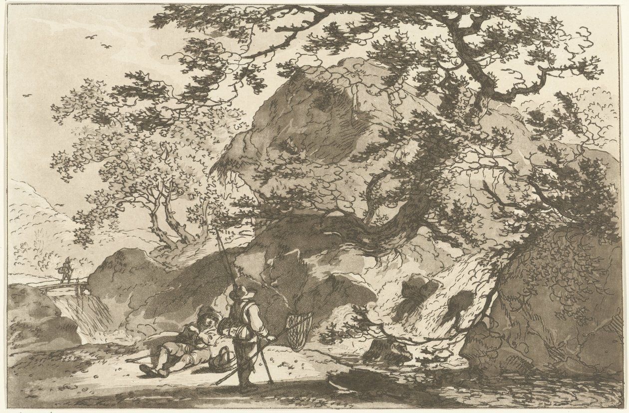 Paysage avec un pêcheur et un homme au repos (Douze dessins pour ceux qui apprennent à dessiner des paysages, série) - Hendrik Meijer