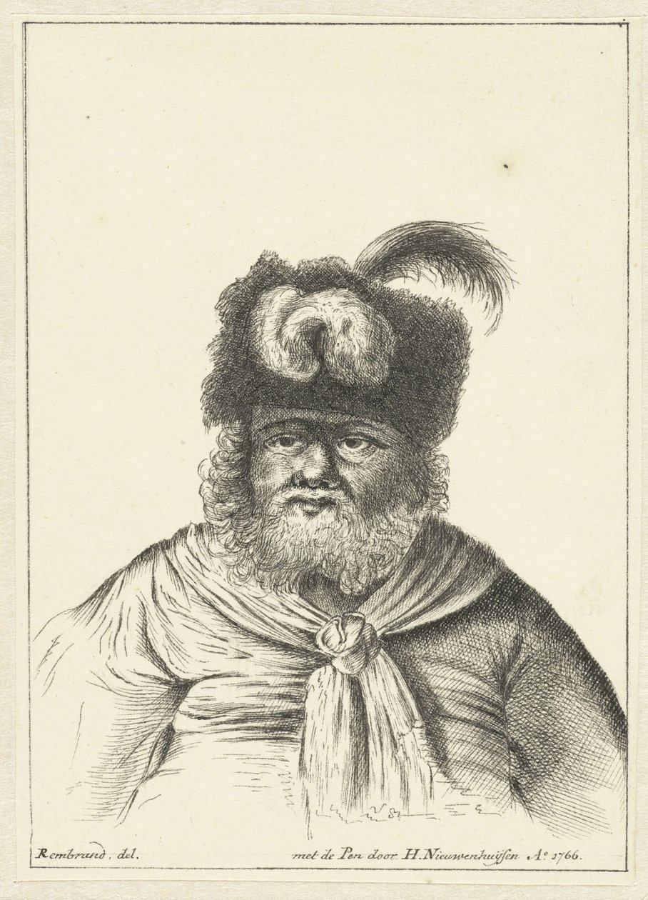 Homme assis avec un bonnet de fourrure - Hendrik Nieuwenhuysen