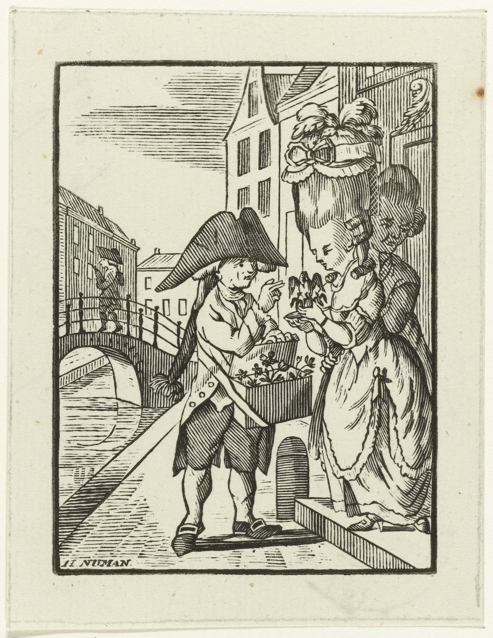 Vendeur de rue de décoration de cheminée avec deux clients - Hendrik Numan