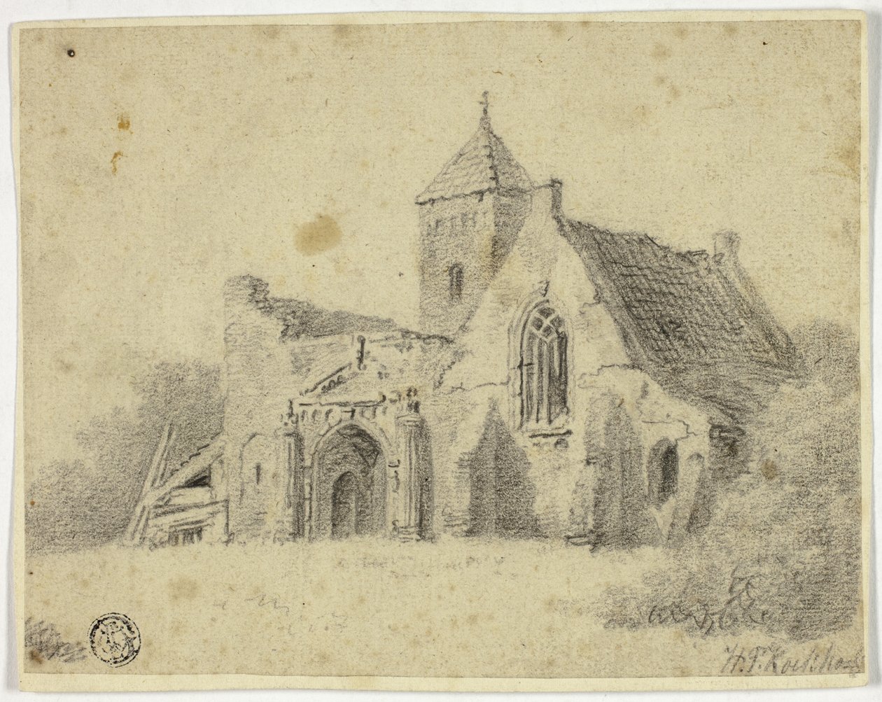 Église de campagne en ruines - Hendrik Pieter Koekkoek