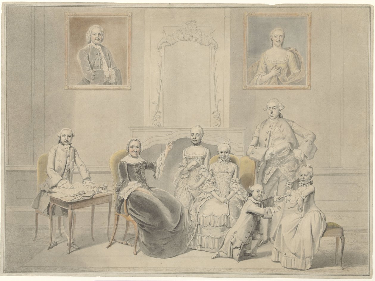 Les enfants de Pieter Cornelis Hasselaer et Clara Wendela Sautijn, dont les portraits sont accrochés au mur, avec leur grand-mère Wendela Eleonora Reael - Hendrik Pothoven