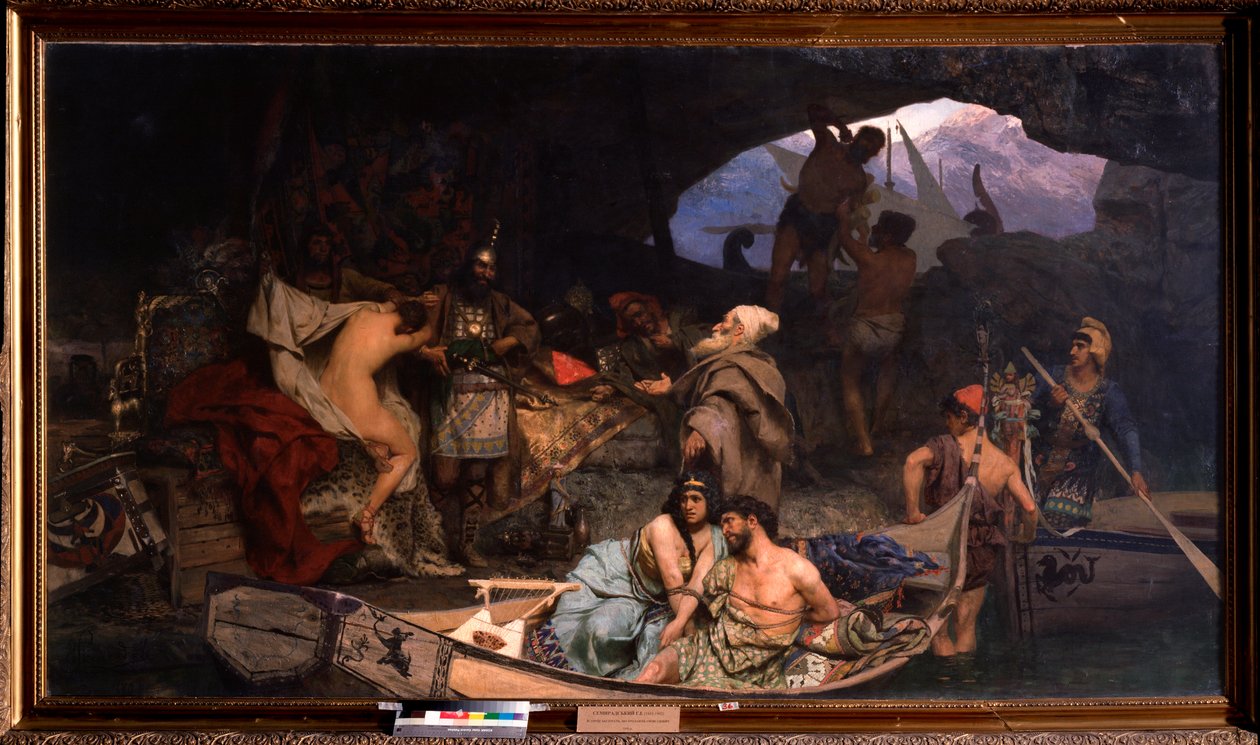 Les corsaires. (Scène où ils rapportent leur butin et leurs prisonniers (otages) dans une grotte). Peinture de Henryk Siemiradzki - Henryk Siemiradzki
