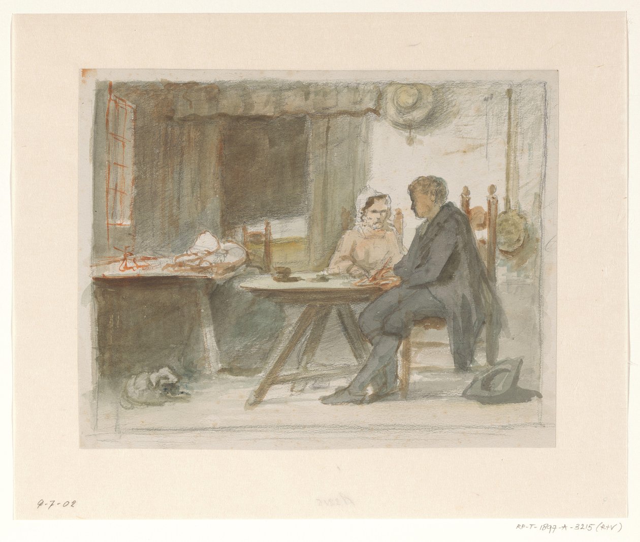 Homme écrivant et une femme à une table - Hendrik Valkenburg