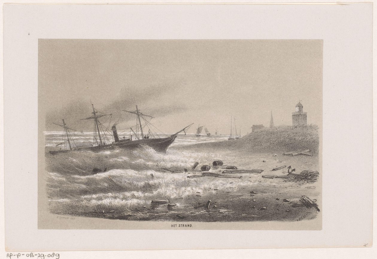 Navire en difficulté près de la plage pendant la tempête du 28 mai 1860 - Hendrik Wilhelmus Last