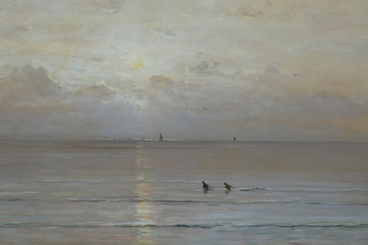 Néerlandais : Coucher de soleil avec des pêcheurs de crevettes - Hendrik Willem Mesdag