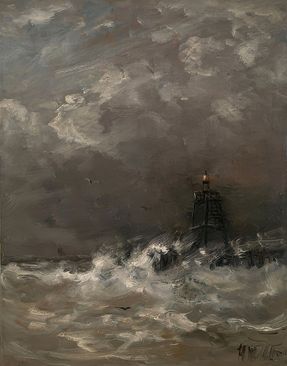 Phare dans les vagues déferlantes - Hendrik Willem Mesdag