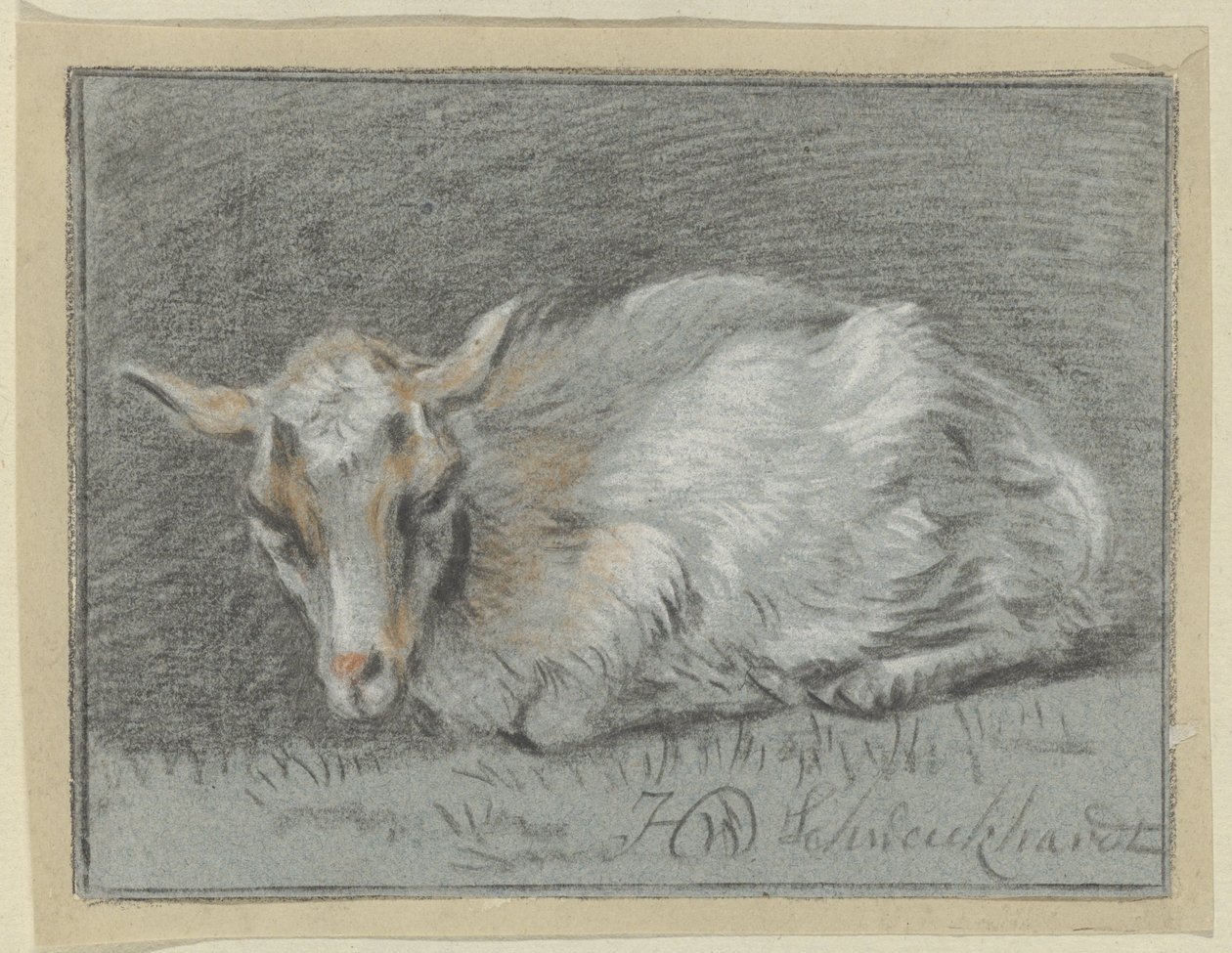 Chèvre couchée - Hendrik Willem Schweickhardt (signed by artist)