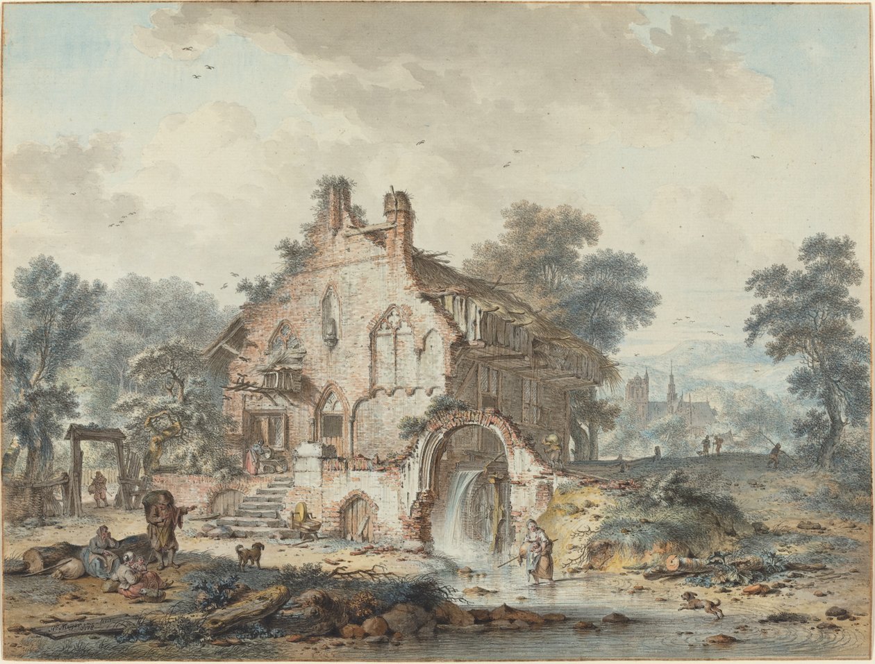 Moulin à eau rustique dans une ruine gothique - Hendrik de Meyer II