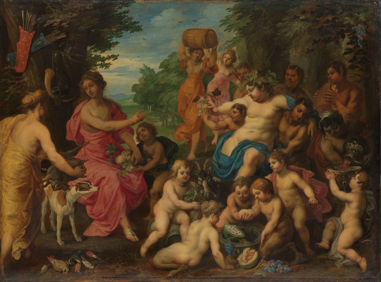 Diane offerte du vin et des fruits par Bacchus et sa suite - Hendrik van Balen (I)