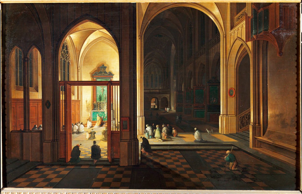 Messe dans une église catholique. Huile sur cuivre - Hendrik van Steenwyck