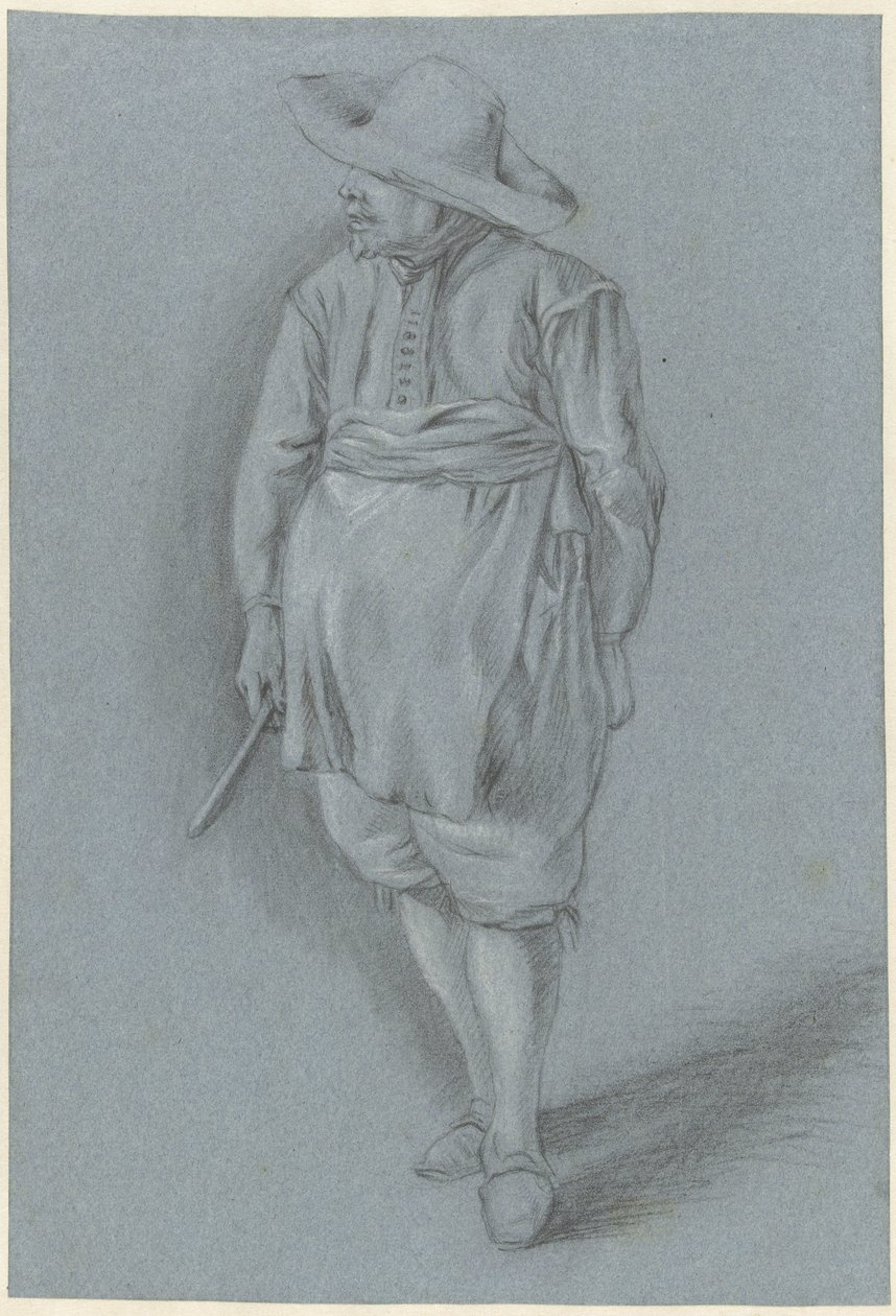 Homme en costume du XVIIe siècle avec chapeau, tablier et couteau - Hendrik van Velthoven (attributed to)