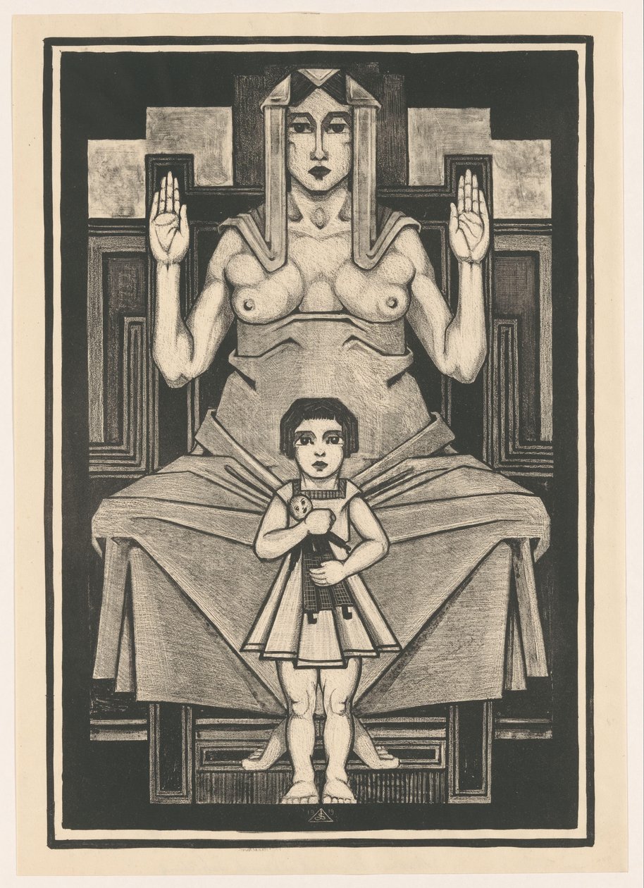 Composition stylisée avec un enfant devant une femme assise - Henk Schilling