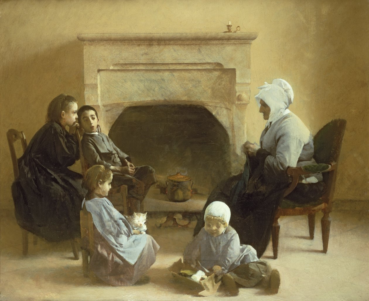 Famille assise autour d