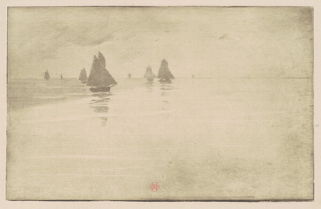 Bateaux dans un brouillard matinal - Henri-Charles Guérard