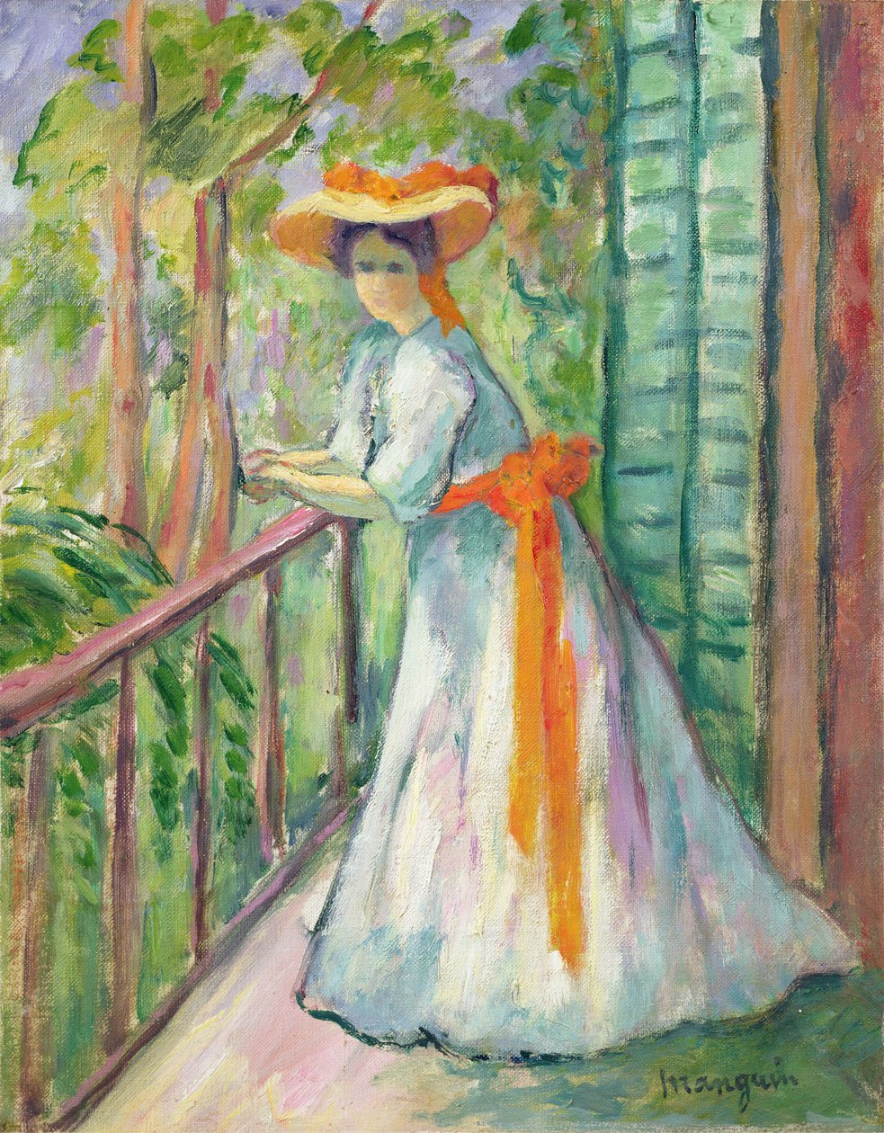 Femme sur un balcon, ou Jeanne avec un ruban orange - Henri Charles Manguin