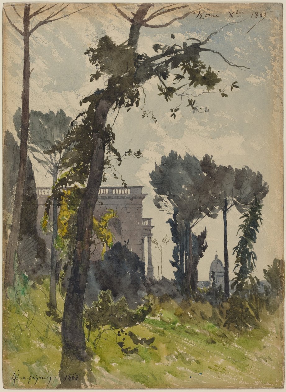 Vue sur la coupole de la basilique Saint-Pierre, à Rome - Henri-Joseph Harpignies