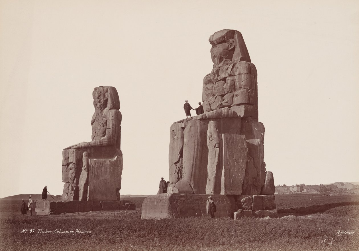 Thèbes, Colosses de Memnon, années 1870 (photo) - Henri Béchard
