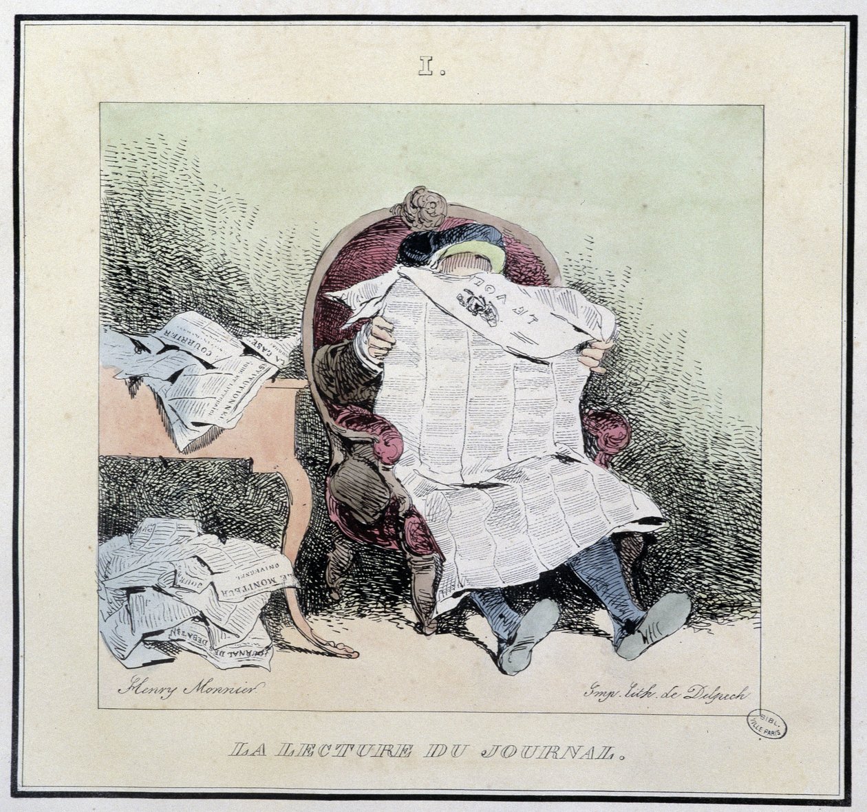 La lecture du journal - dans « Esquisses parisiennes » par Henri Monnier, éd. Delpech, Paris - Henri Bonaventure Monnier