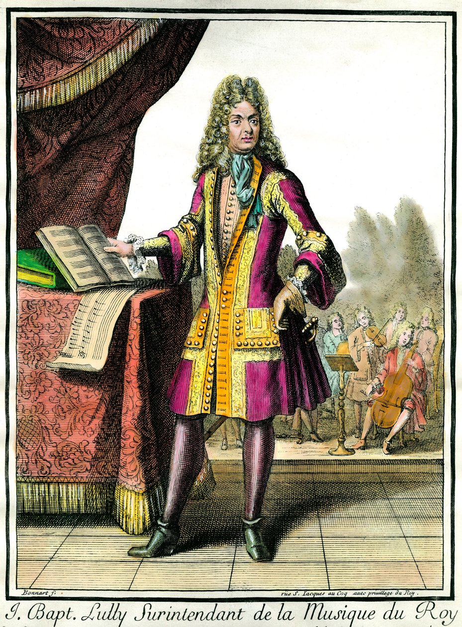 Portrait en pied de Jean Baptiste Lully (Giovanni Battista Lulli) (1632-1687) Surintendant de la Musique du Roi. Gravure par Henri Bonnart (1642-1711) - Henri Bonnart