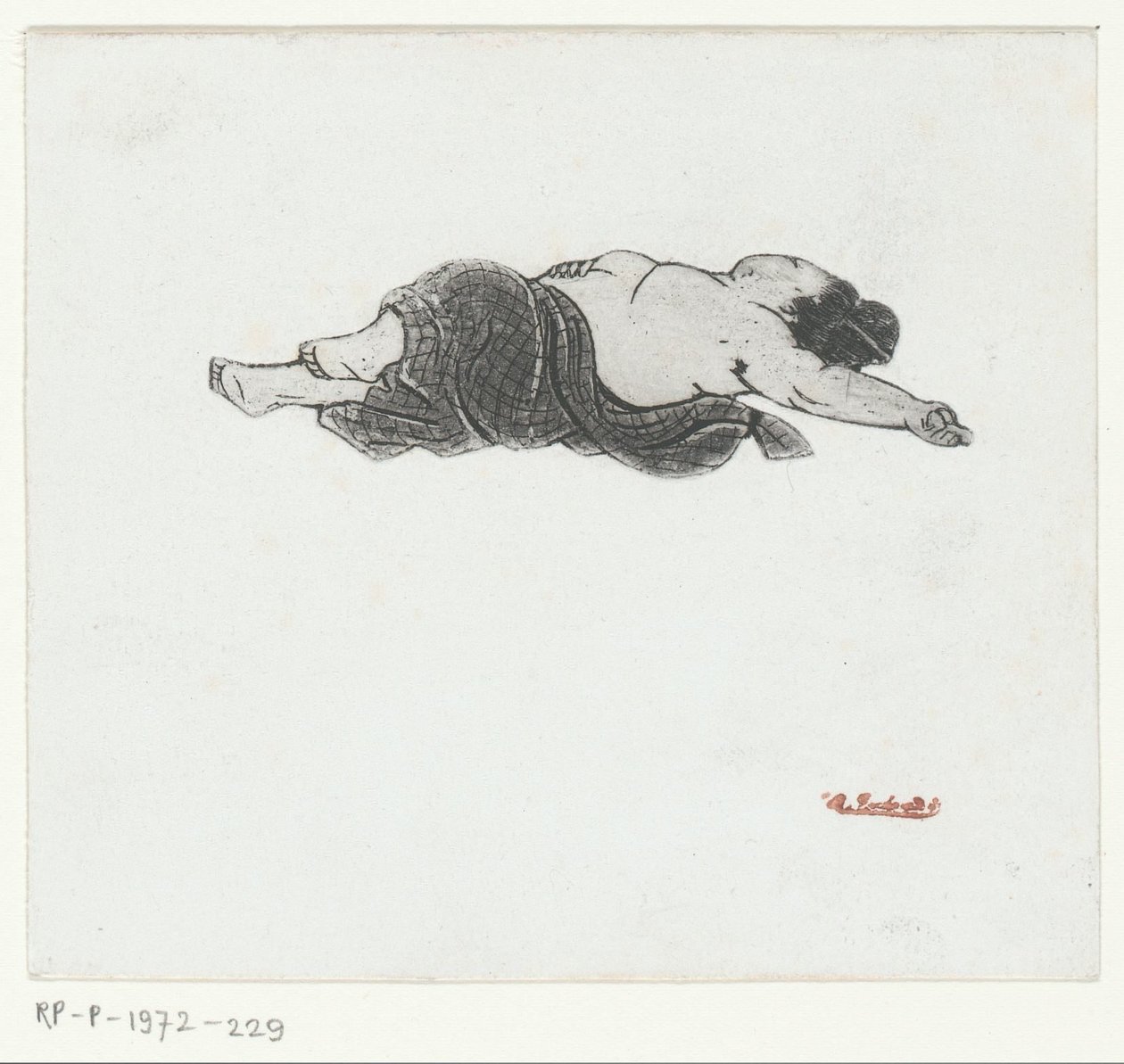 Femme japonaise allongée avec le torse nu - Henri Charles Guérard (attributed to)