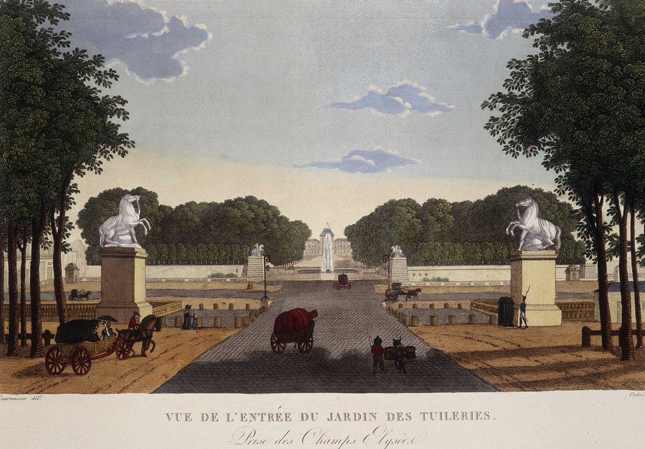 Entrée du jardin des Tuileries vue des Champs-Élysées, vers 1820 - dans "Vues de Paris" par Courvoisier - Henri Courvoisier Voisin