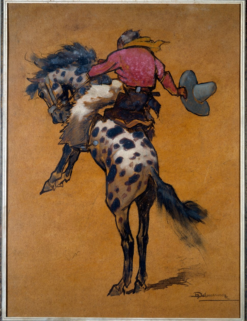 Rodéo: Cow-boy sur un cheval cabré - Henri Deluermoz
