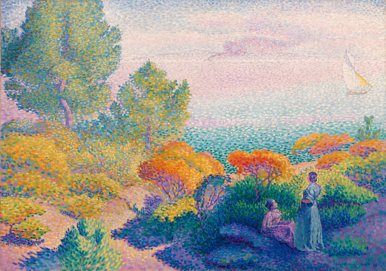 Deux femmes au bord de la mer, Méditerranée - Henri Edmond Cross