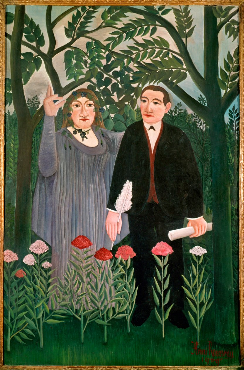 La muse inspire le poète (peinture sur toile) - Henri Emilien Rousseau