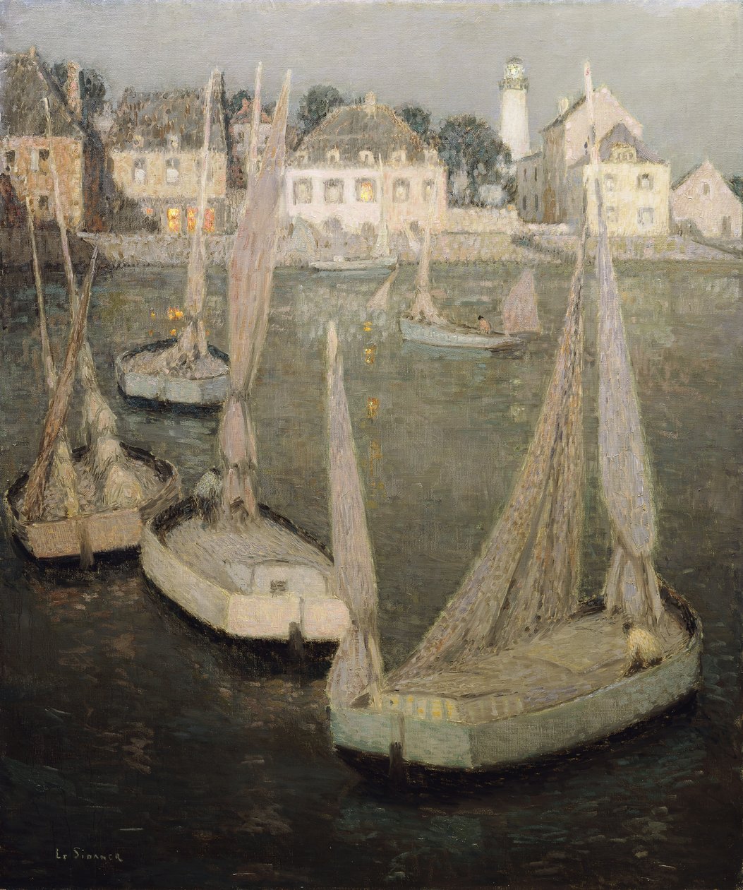 Port Breton au Clair de Lune - Henri Eugene Augustin Le Sidaner