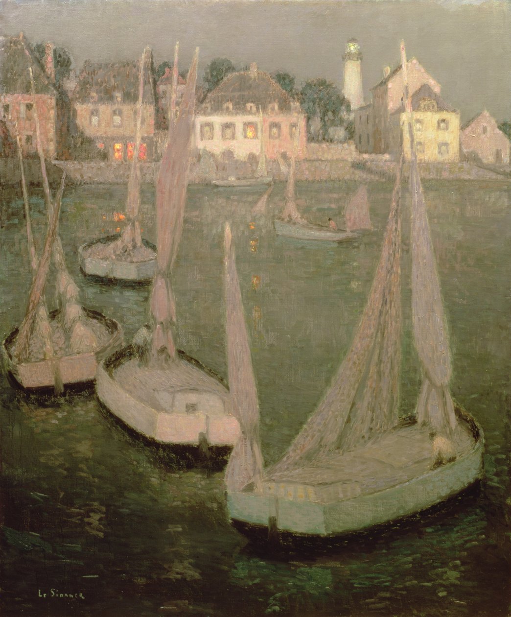 Port de Bretagne au clair de lune - Henri Eugene Augustin Le Sidaner