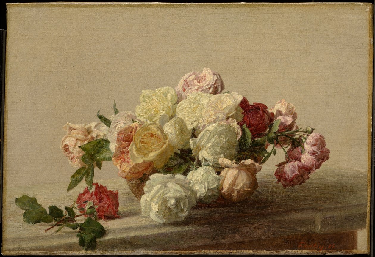 Bol de roses sur une table en marbre - Henri Fantin-Latour
