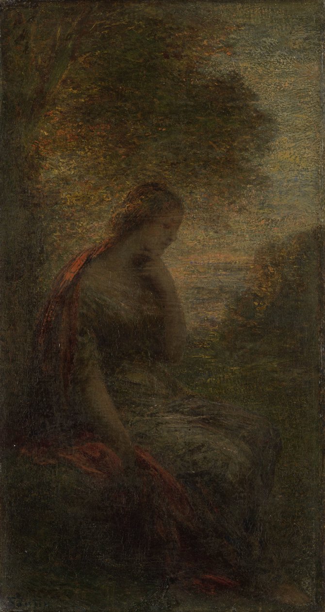 Jeune femme sous un arbre au coucher du soleil, appelée 