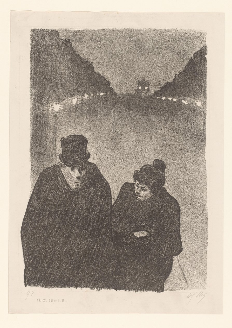Homme et femme dans la rue le soir - Henri Gabriel Ibels (attributed to)