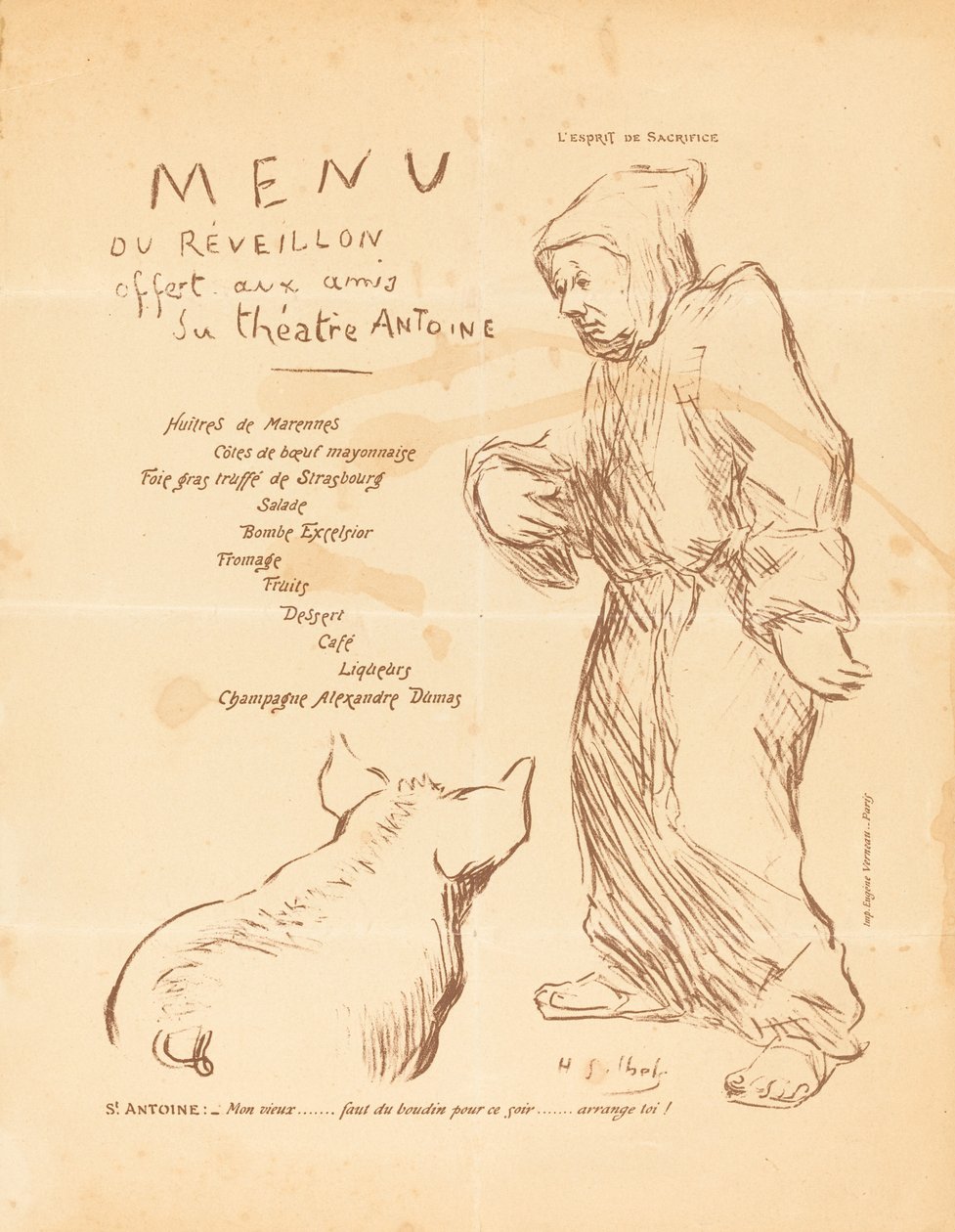 Menu du réveillon offert aux amis du Théâtre Antoine - Henri Gabriel Ibels