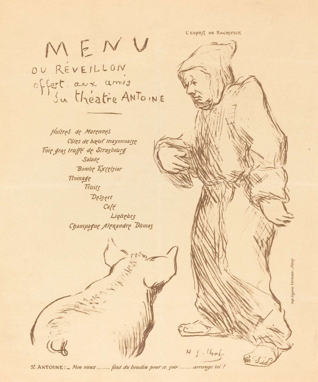Menu du réveillon offert aux amis du Théâtre Antoine - Henri Gabriel Ibels