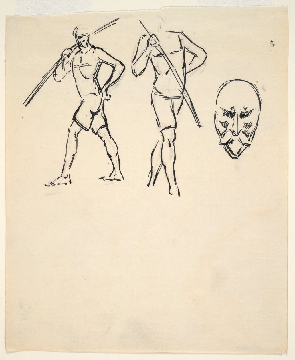 Feuille de croquis [Deux figures et tête stylisée] - Henri Gaudier Brzeska