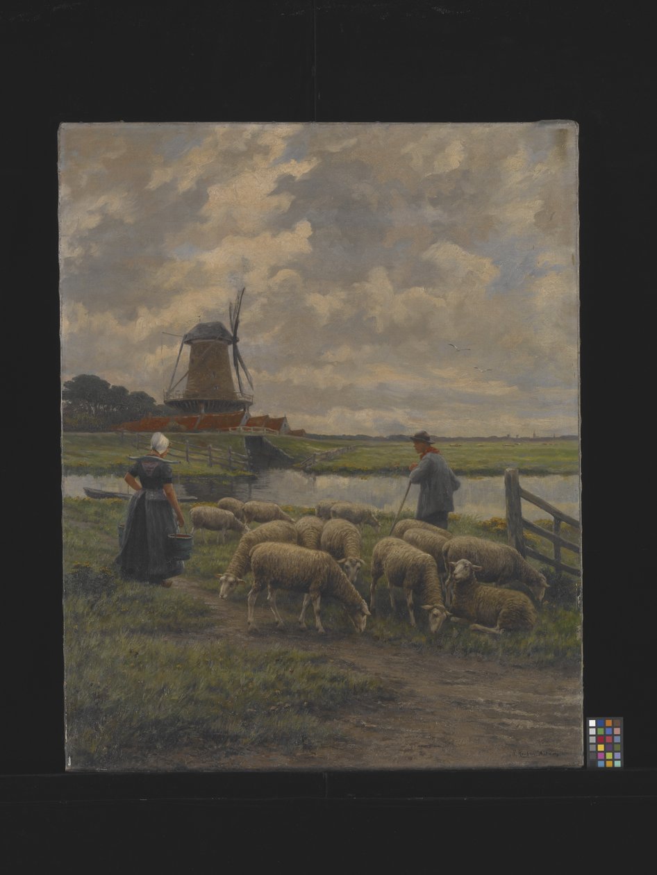 Paysage pastoral avec moulin à vent - Henri Houben