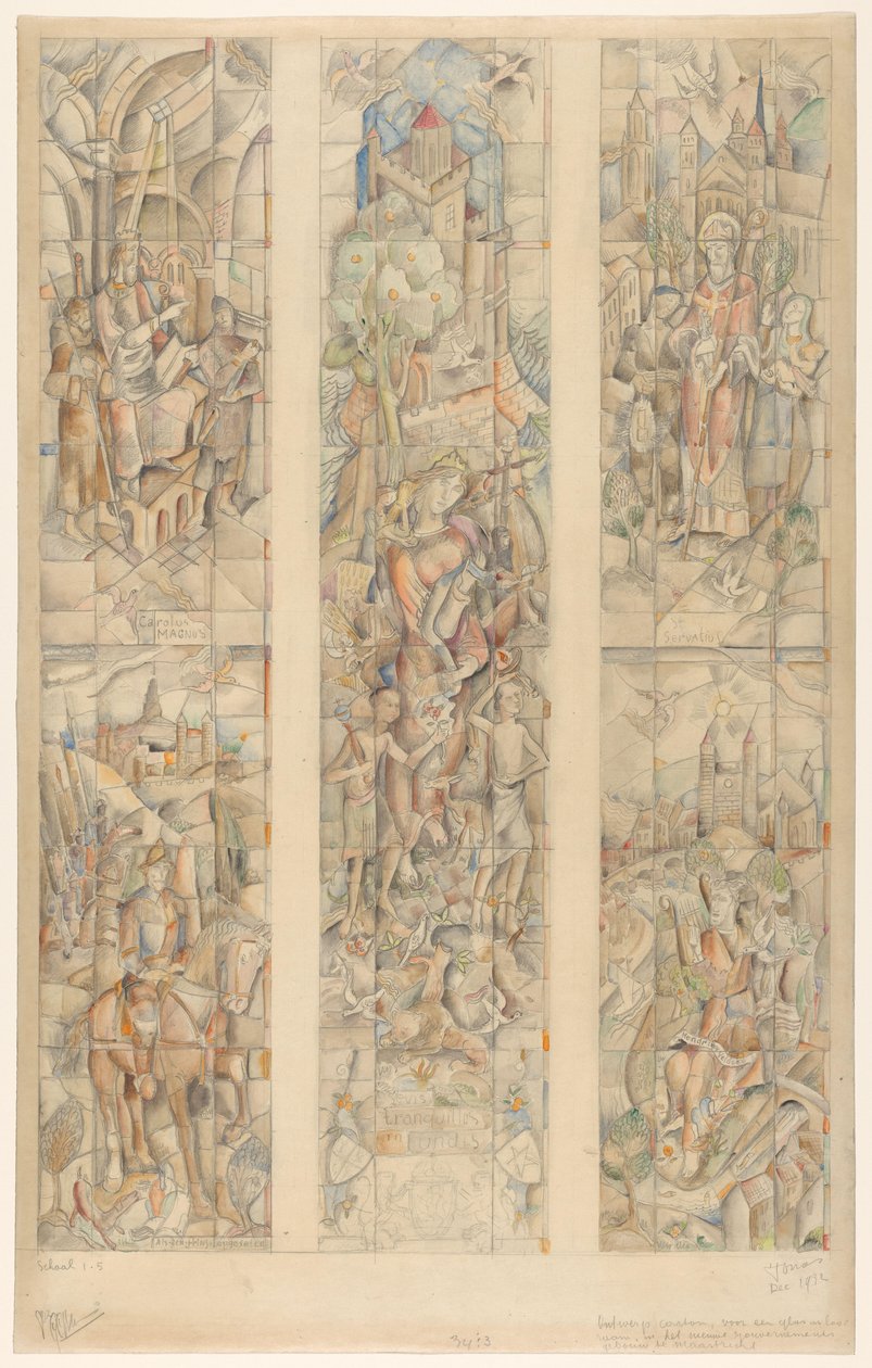 Projet de carton pour un vitrail, dans le nouveau bâtiment du gouvernement à Maastricht - Henri Jonas (signed by artist)