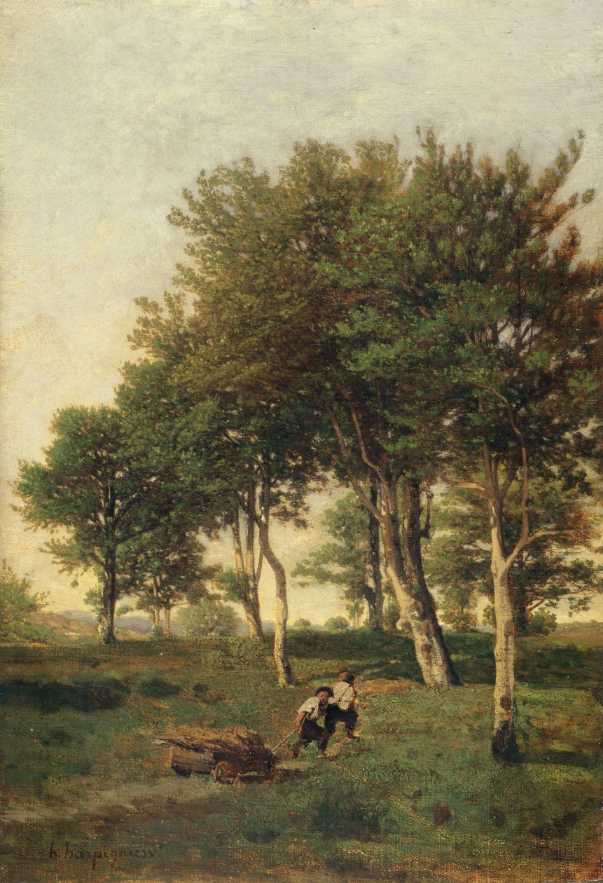 Paysage avec deux garçons portant du bois de chauffage, 1894 - Henri Joseph Harpignies