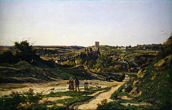 Le château et le village de Hérisson - Henri Joseph Harpignies