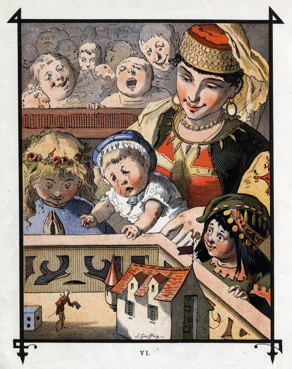 Lemuel Gulliver au pays des géants de Brobdingnag est une curiosité pour les enfants. Illustration pour « Les Voyages de Gulliver » par Jonathan Swift (1667-1745) - Henri Jules Jean Geoffroy