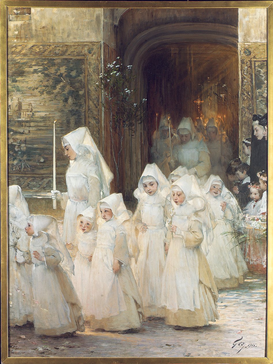 Procession de jeunes filles le jour de la confirmation, L