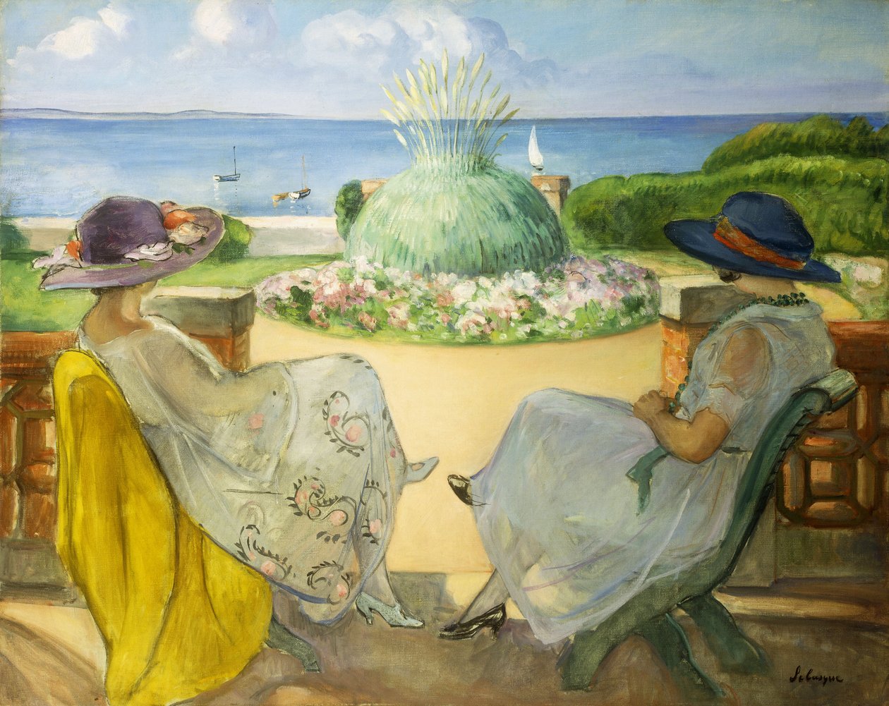 Deux jeunes filles sur une terrasse en face de la mer - Henri Lebasque