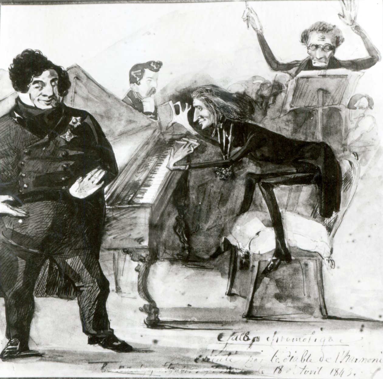 Galop Chromatique Caricature de Luigi Lablache, Franz Liszt (1811-86) au piano et François Habeneck - Henri Lehmann