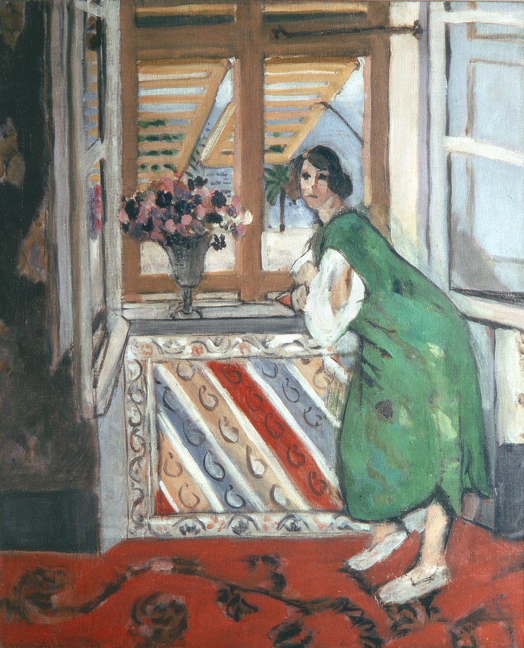 Intérieur à Nice : jeune femme en robe verte accoudée à la fenêtre - Henri Matisse