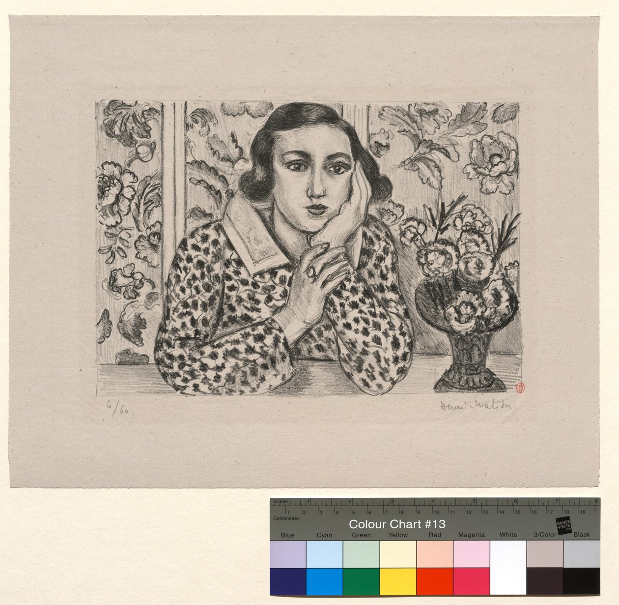 Jeune fille accoudée au paravant : jeune fille avec un bouquet de fleurs - Henri Matisse