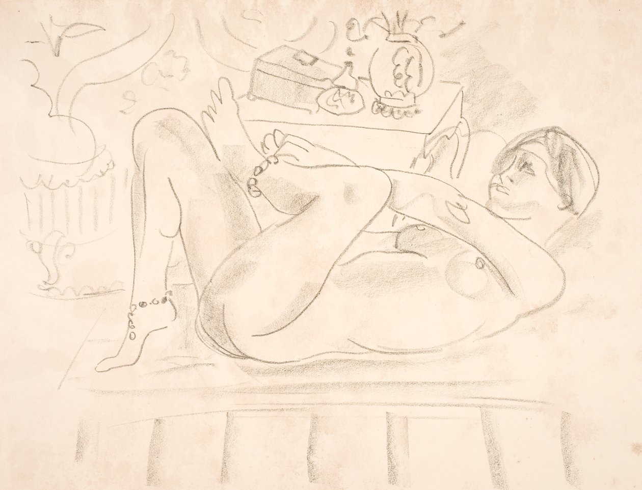 Femme nue, couchée sur le dos avec des colliers de perles autour des chevilles (odalisque) - Henri Matisse